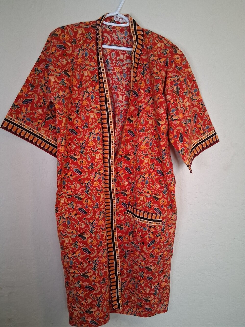 Singapore Red Orange Floral Printed Kimono Like  Robe See Measurements